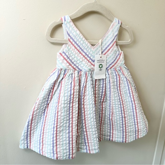 NEW 💕 Hope & Henry 100% Organic Cotton Rainbow-Colored Striped Party Dress - Picture 7 of 12